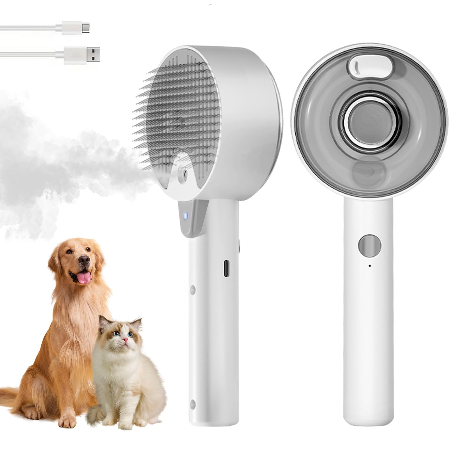 4 in 1 Steam Brush for Cats and Dogs - Self Cleaning with Water Reservoir - Pet Grooming and Massage