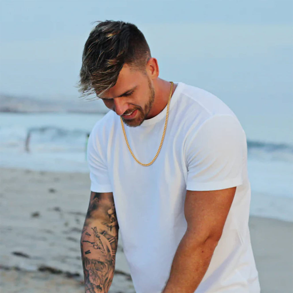 Bestyle Cuban Chain Necklace 5 mm/7 mm/9 mm/12 mm Width Necklace Cuban Miami Chain Length 45-76 cm Necklace Stainless Steel Cuban Chain Silver/Gold/Black Hip Hop Rock Punk Chain