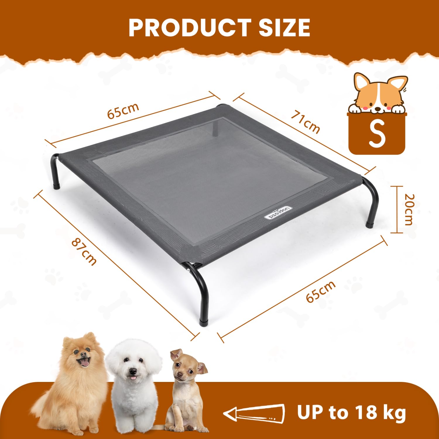 Nobleza Washable Raised Dog Bed, Cooling and Breathable for Outdoor and Indoor, Robust, Grey, L, 124 x 90 x 20 cm