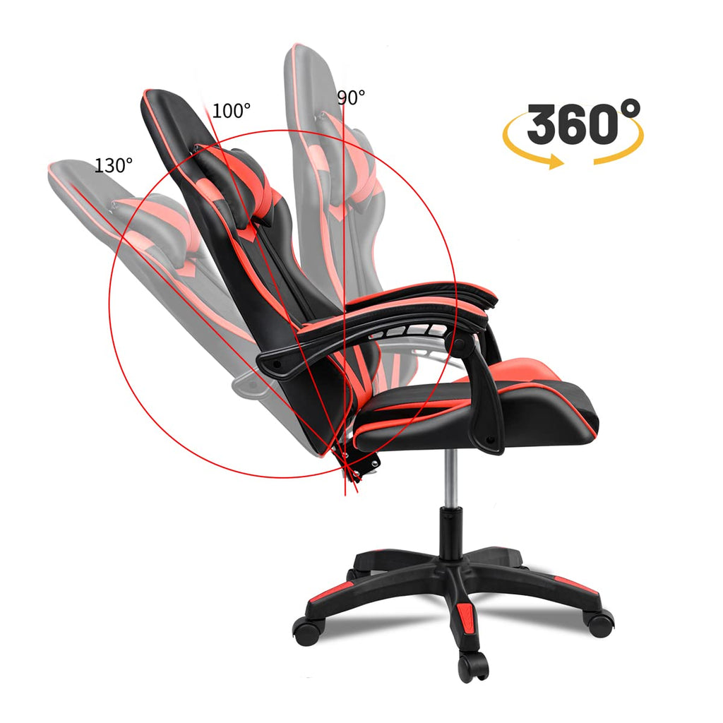 Ergonomic Reclining Gaming Chair with Lumbar and Cervical Cushion | Adjustable Height, Padded Armrests, 360° Wheels | Ideal for Office, Desk, Telework, Study, Gaming, Computer