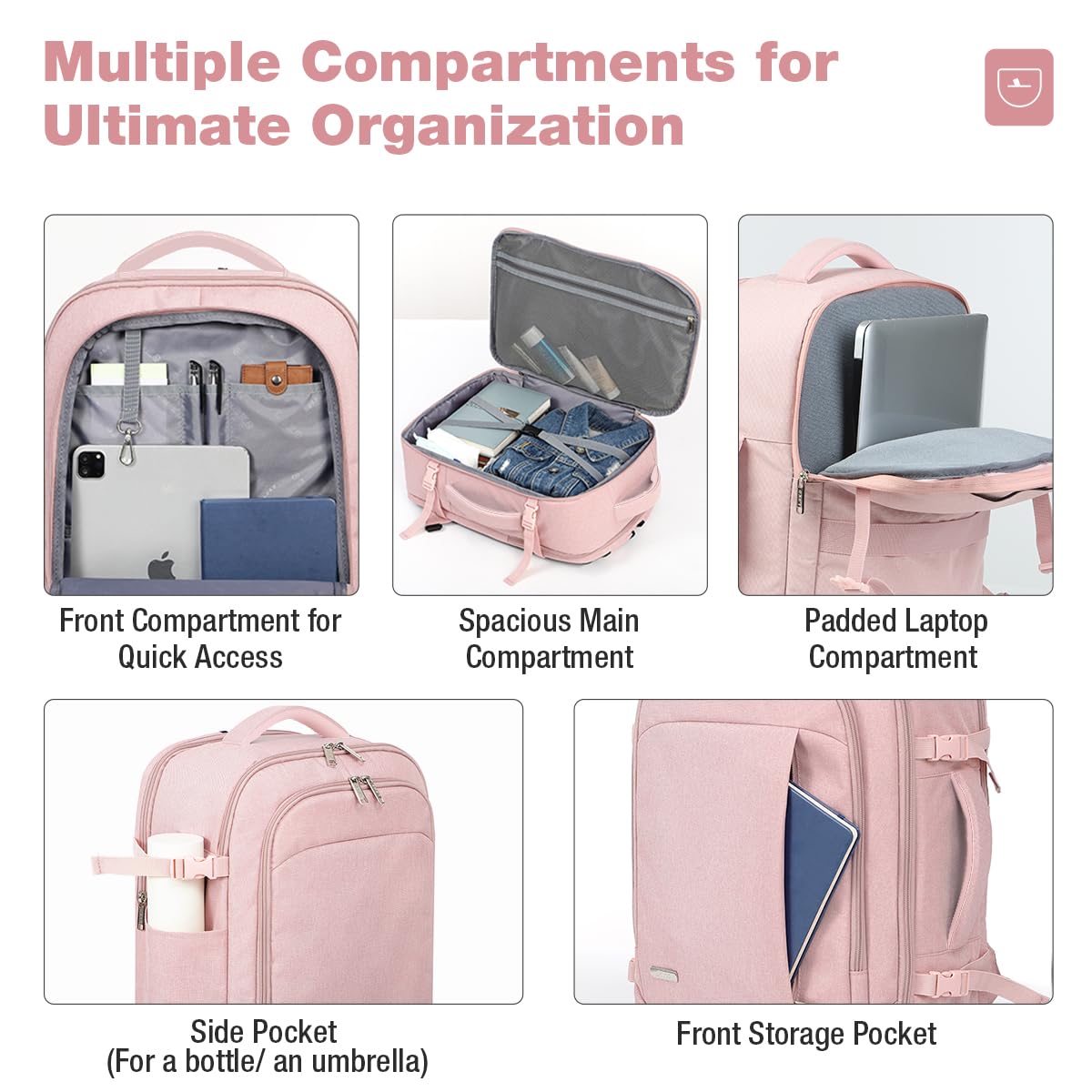 Travel Backpack Cabin Airplane 40x20x25 | Travel Backpack Woman Man - Travel Suitcases Cabin with 6 Organizer Bags - Holidays Business Travel School