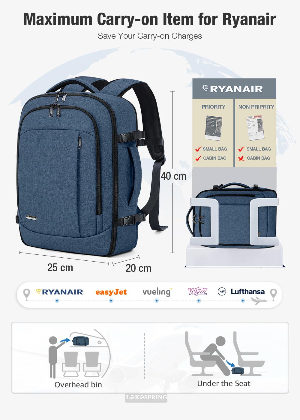 Travel Backpack Cabin Airplane 40x20x25 | Travel Backpack Woman Man - Travel Suitcases Cabin with 6 Organizer Bags - Holidays Business Travel School