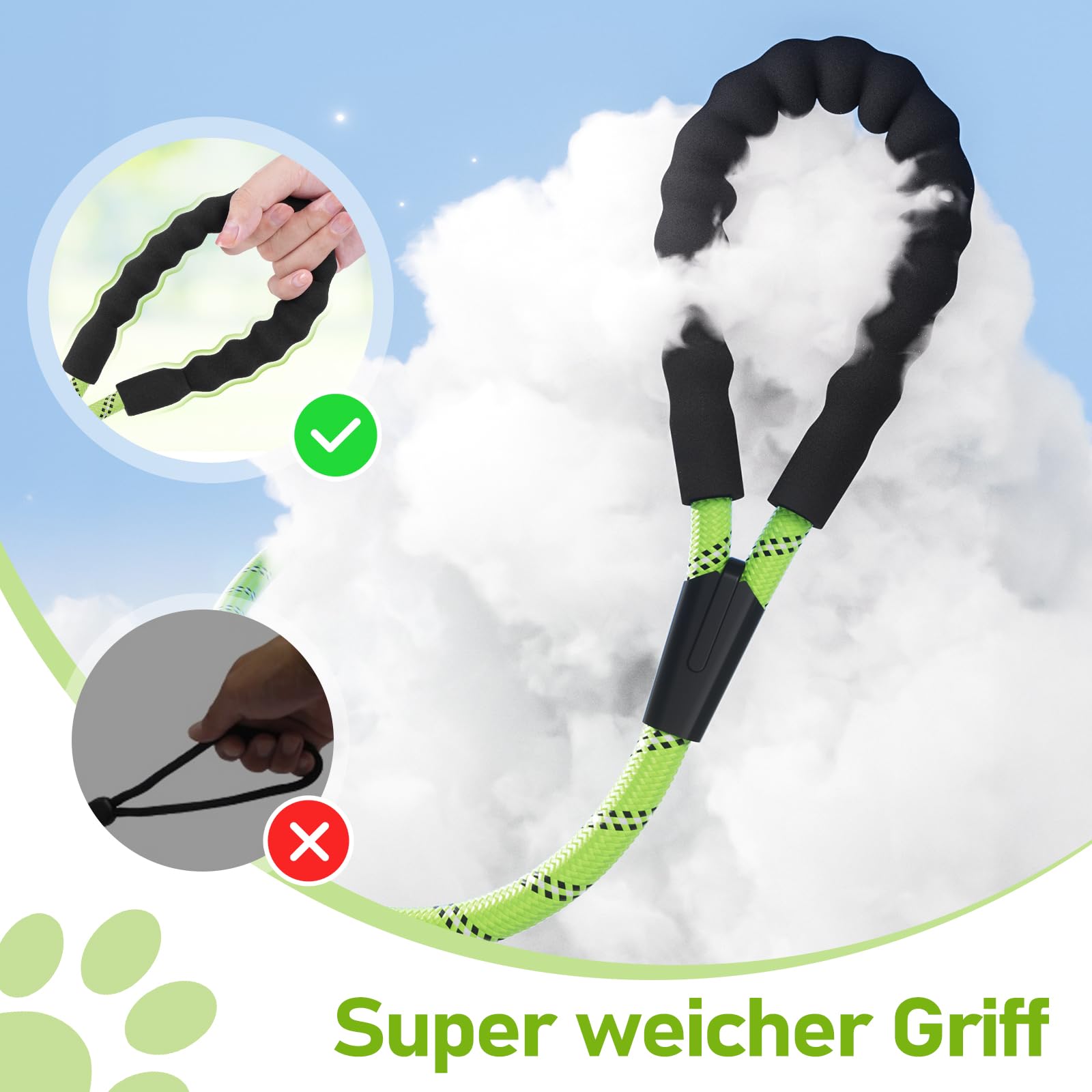 X XBEN Dog Training Lead, 1.5 m, 3 m, 5 m, 6 m, 10 m, 15 m, 20 m, 25 m, 30 m, Long Dog Leash with Lockable Hook, Training Leash for Large and Small Dogs, Reflective and Durable