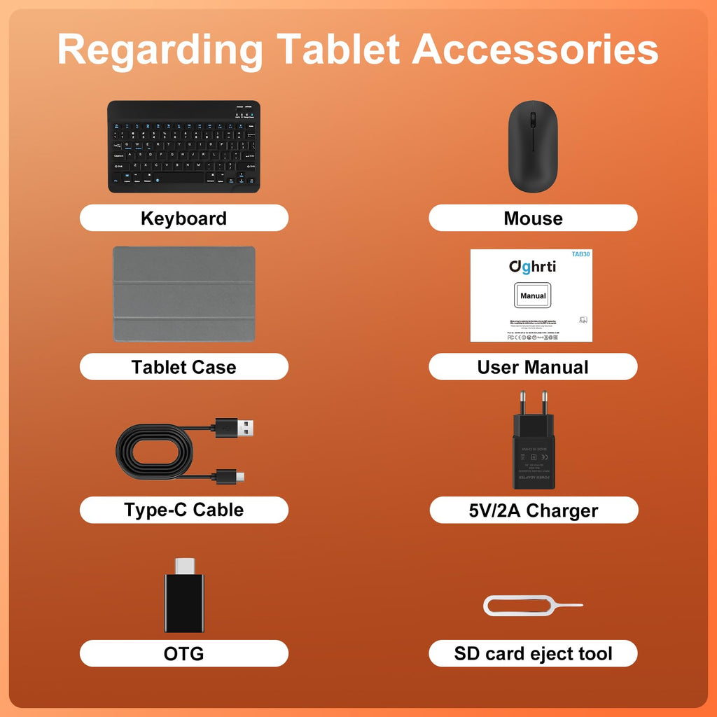 Android 15 Tablet, 30GB RAM 128GB ROM (TF 2TB Expandable), 10 Inch, 8000mAh, WIFI 5G, GPS/BT5.0/OTG, Face ID, Widevine L1, Metal Body Tablet with Keyboard, Mouse and Protective Case -Black