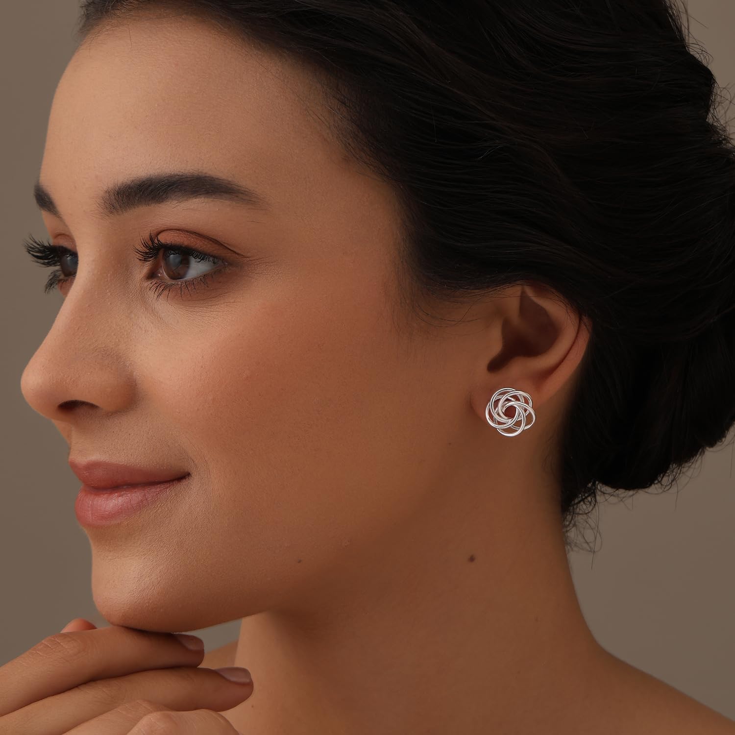 LeCalla Italian Silver Jewelry Stud Earring Twisted Design Wire Love Knot for Women