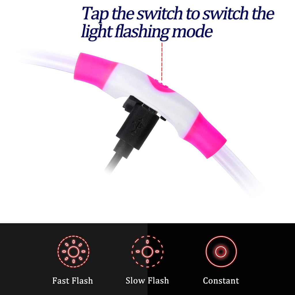 Coolzon Rechargeable and Waterproof Luminous Dog Collar with 3 Light Modes, Adjustable Length LED Collars for Dogs Cats Small Medium Large, Red