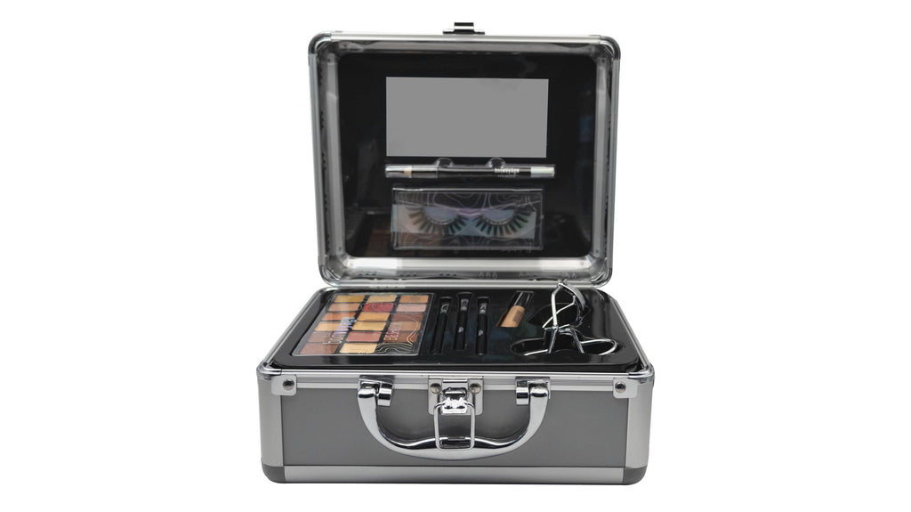 bonvoyage, 43 Piece Women's Makeup Kit, Includes Lipstick, Eyeshadows, Blush, Nail Polish, Mirror, and More, Portable and Lightweight Metal Case, Bon Voyage