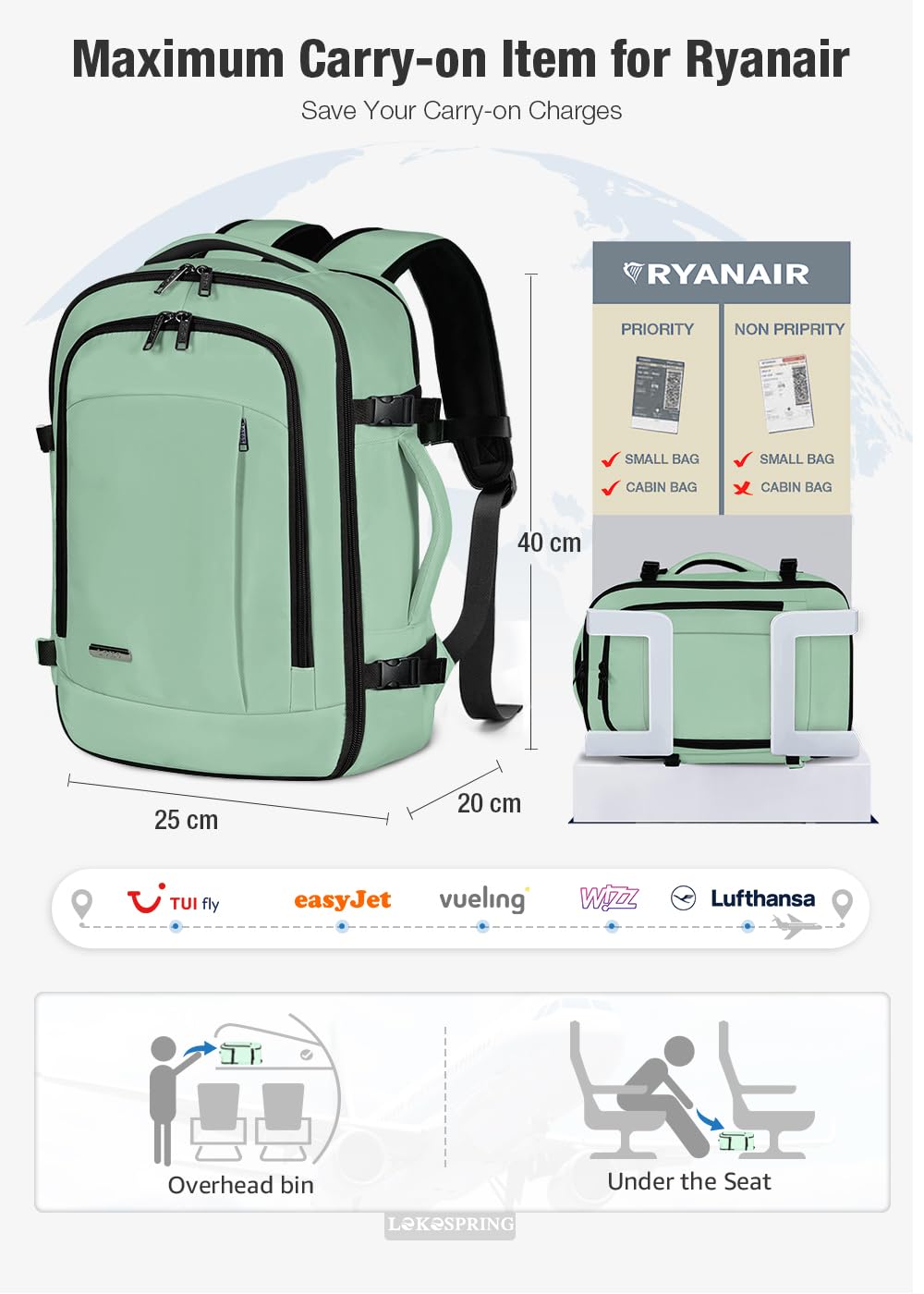 Travel Backpack Cabin Airplane 40x20x25 | Travel Backpack Woman Man - Travel Suitcases Cabin with 6 Organizer Bags - Holidays Business Travel School