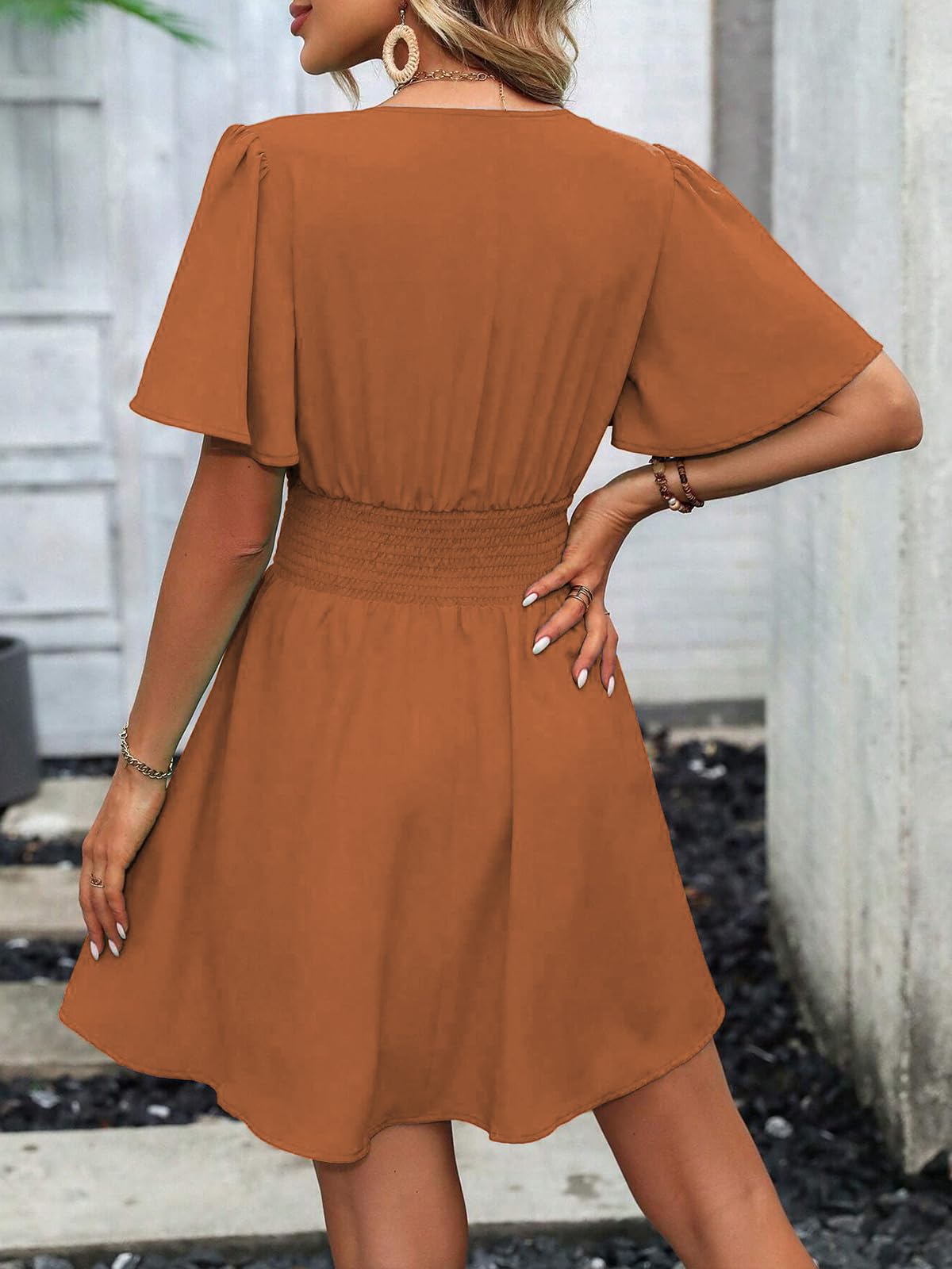 Dress Long Sleeve/Short Sleeve Women Casual Long Dresses V Neck Elegant Lantern Sleeve Dress A-Line Butterfly Sleeves