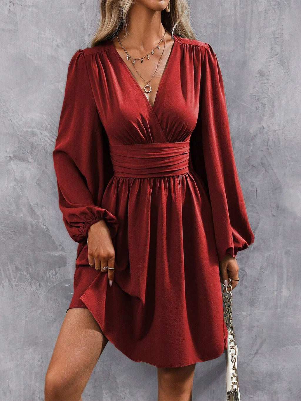 Dress Long Sleeve/Short Sleeve Women Casual Long Dresses V Neck Elegant Lantern Sleeve Dress A-Line Butterfly Sleeves