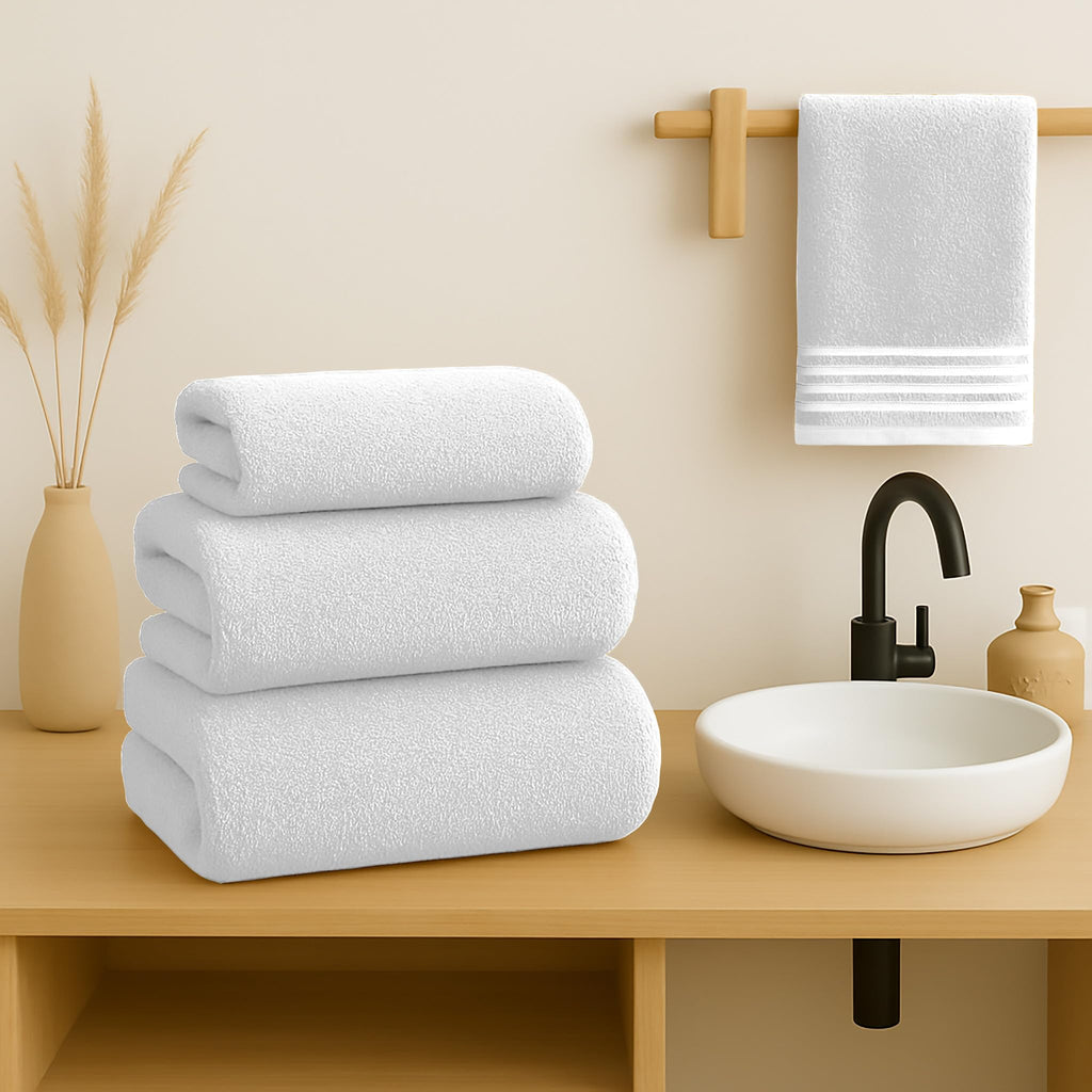 500 g Plain Full Bath Towel Set – Large and Small Terry Towels, 100% Cotton – Pack (2 Washbasin + 2 Shower) – High Absorption – Cotton Towel – Grass