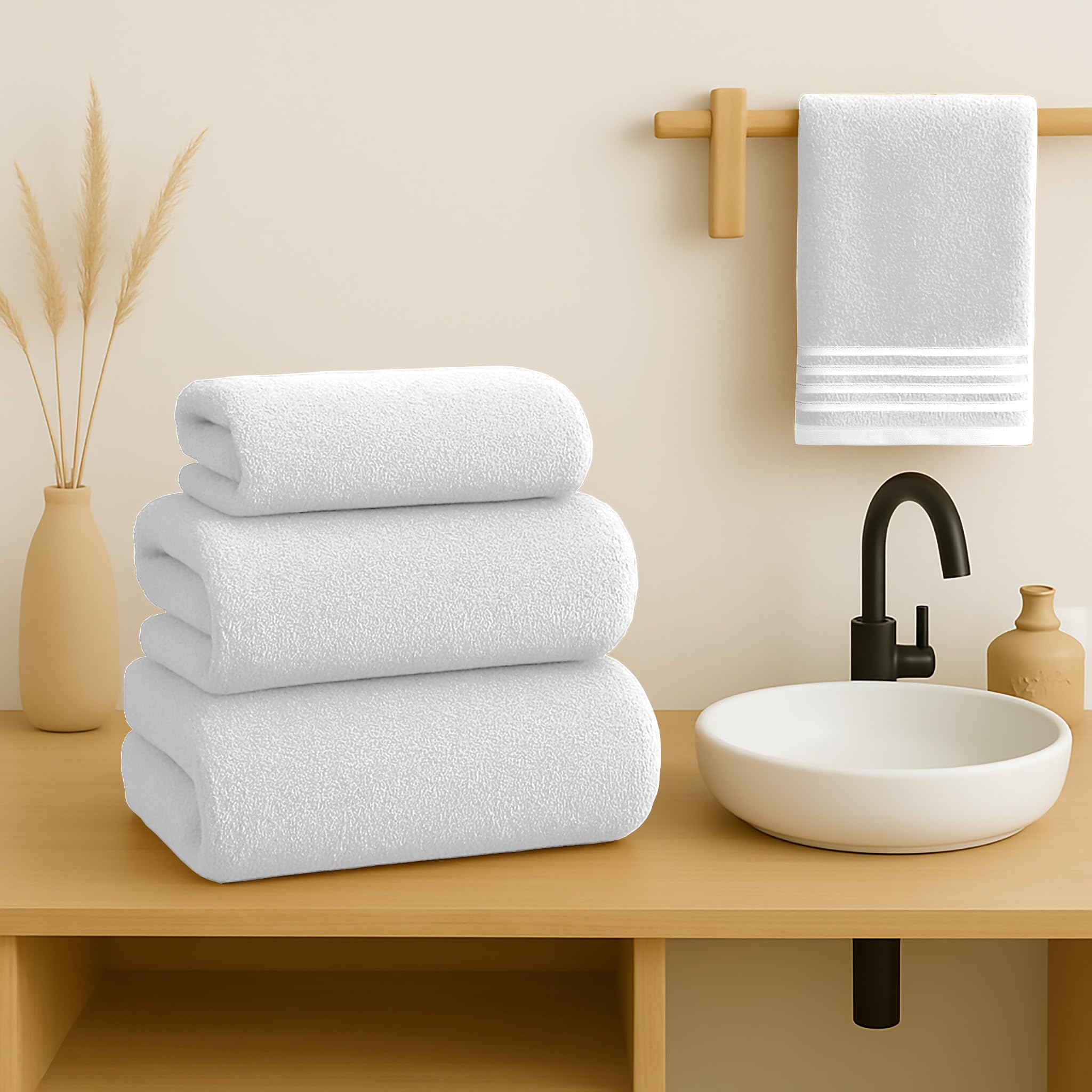 500 g Plain Full Bath Towel Set – Large and Small Terry Towels, 100% Cotton – Pack (2 Washbasin + 2 Shower) – High Absorption – Cotton Towel – Grass