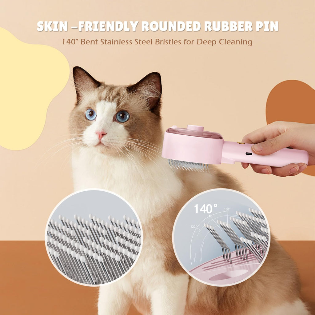 4 in 1 Steam Brush for Cats and Dogs - Self Cleaning with Water Reservoir - Pet Grooming and Massage