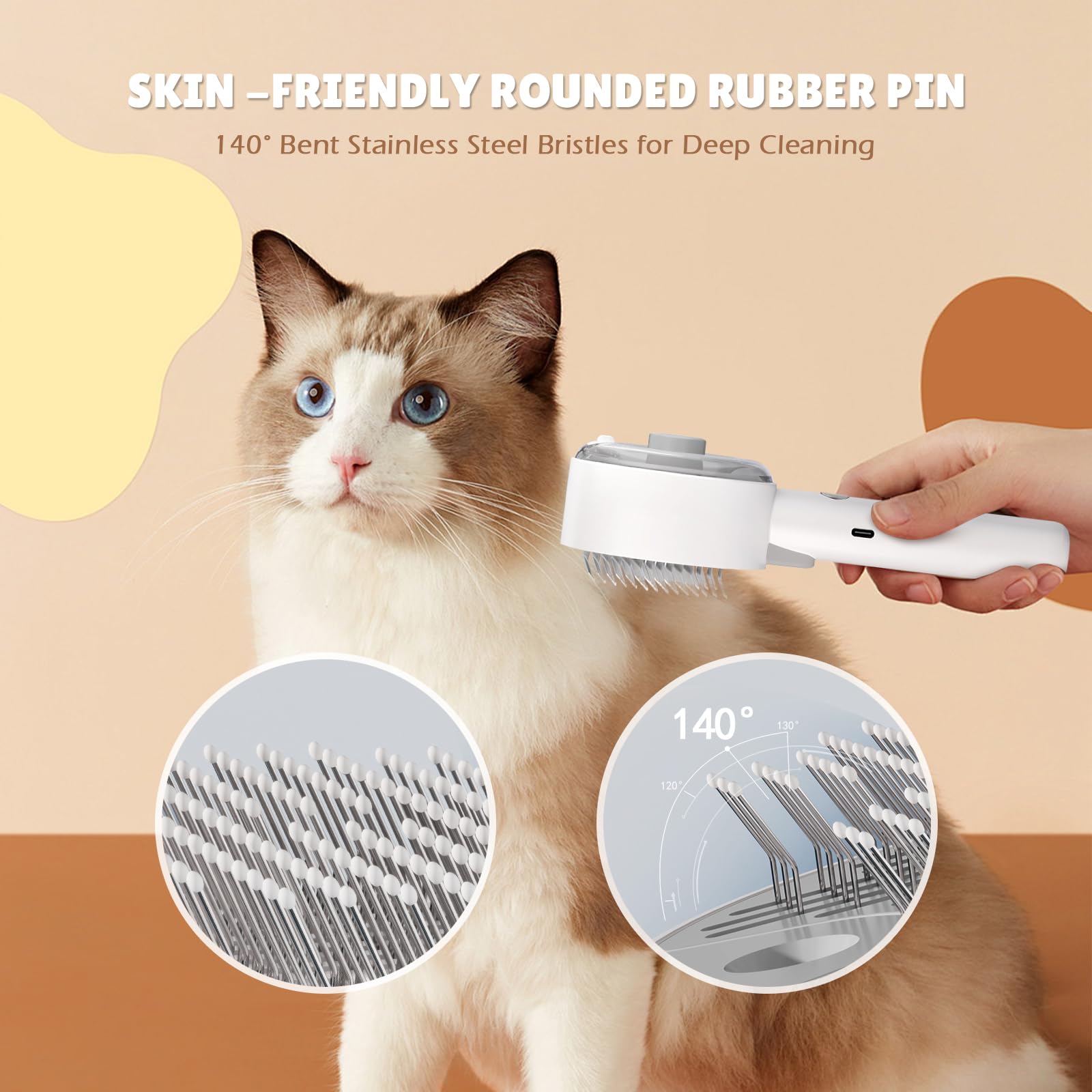 4 in 1 Steam Brush for Cats and Dogs - Self Cleaning with Water Reservoir - Pet Grooming and Massage