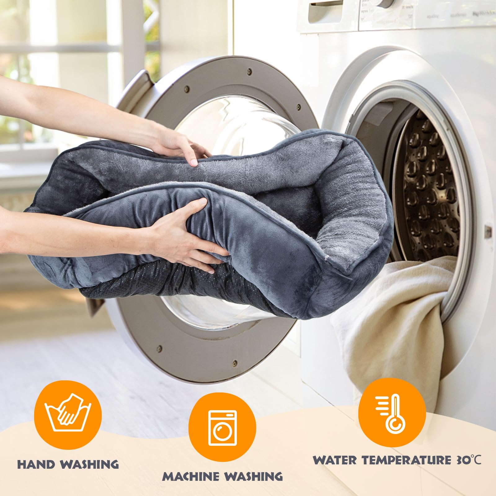 Nobleza Washable Dog Bed, Non-Slip with Super Soft Fibre Filling for Small and Medium Pets, Black, M, 67 x 57 cm