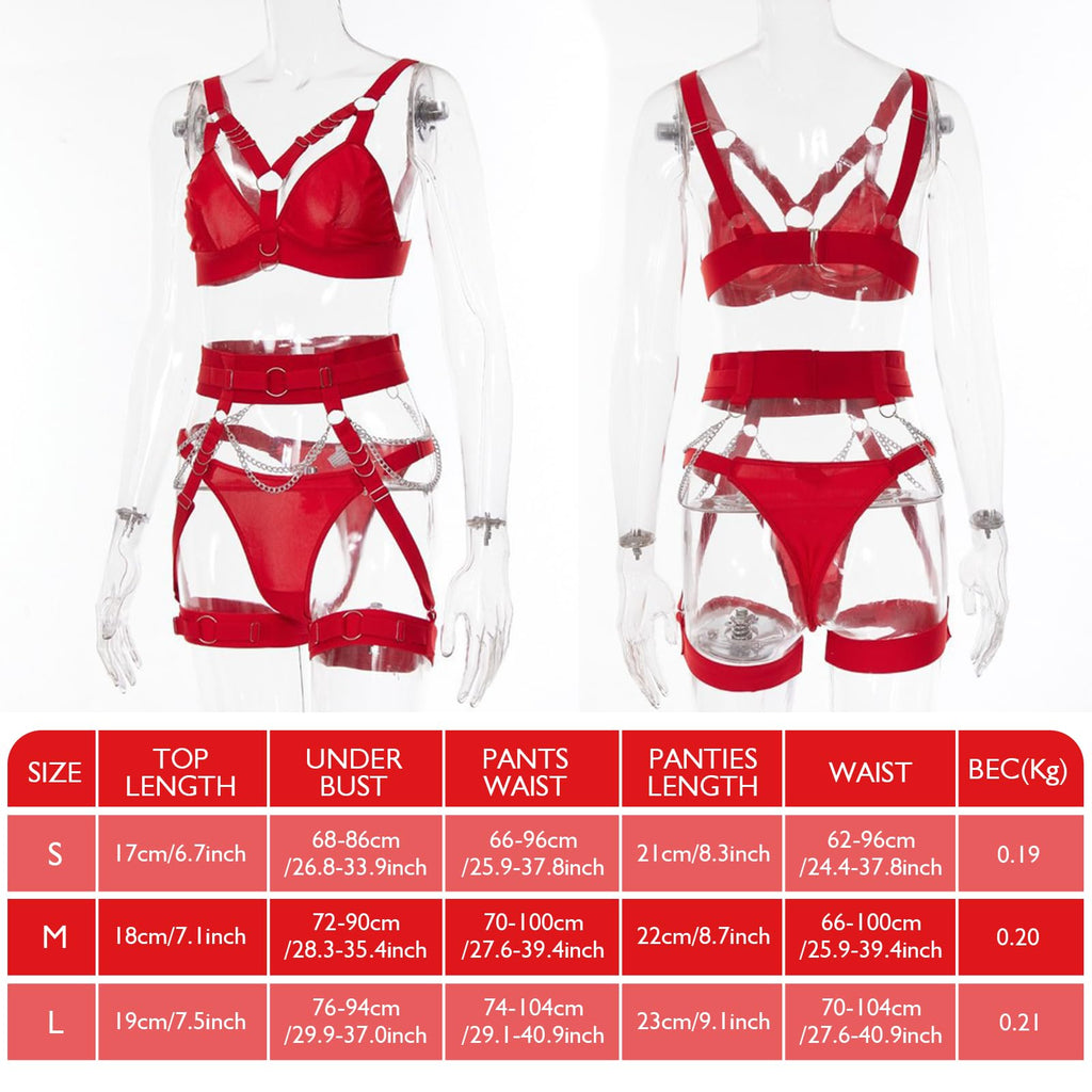 Sexy Lingerie Sets for Women, 5 Pieces Exotic Lingerie Sets with Thigh Garters Bra Set with Underwire and Chain
