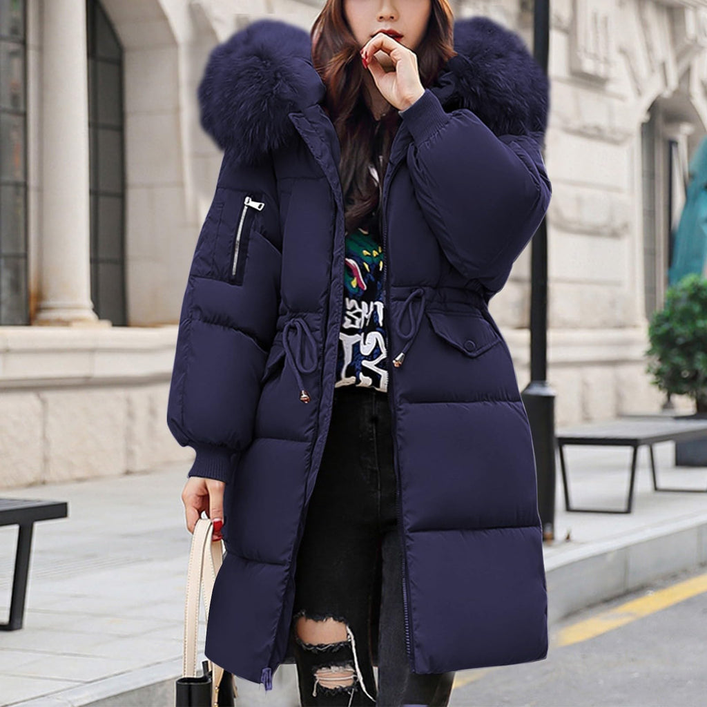 Women's Warm Winter Coat with Hood Thick Padded Jacket Winter Cotton Jacket with Hood, Plush Outer Coat with Waist, Ski Coat and