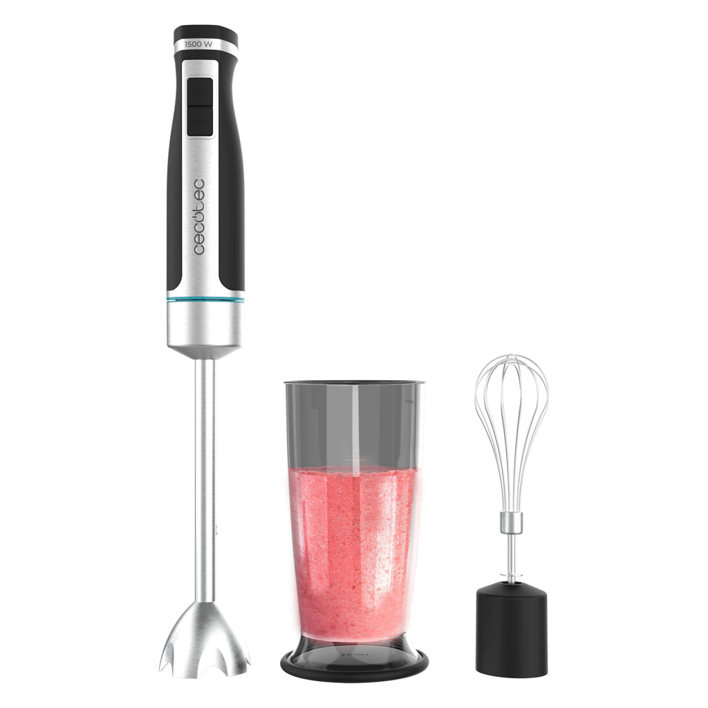 Cecotec Power TitanBlack 1500 XL PerfectCream&Crush Hand Blender, 1500 W, CrossBlades Technology with 4-Blade Blades, XL Foot, Includes Chopper, Whisk Sticks and Masher