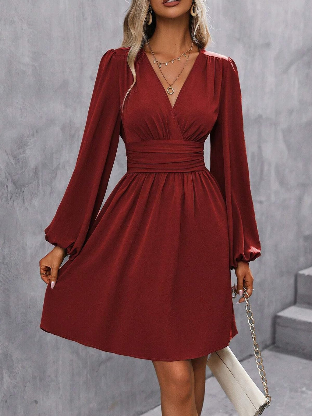 Dress Long Sleeve/Short Sleeve Women Casual Long Dresses V Neck Elegant Lantern Sleeve Dress A-Line Butterfly Sleeves