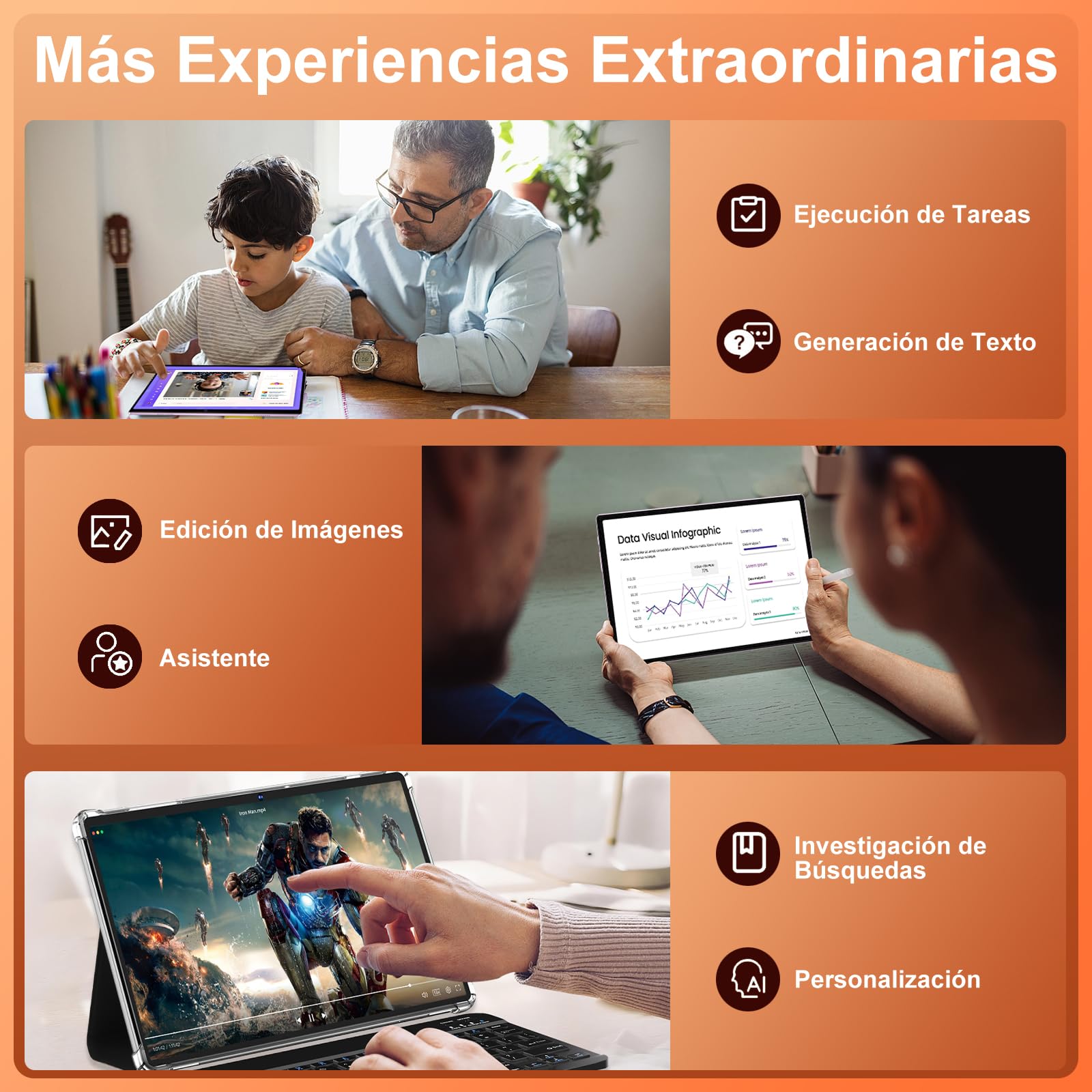 Android 15 Tablet, 30GB RAM 128GB ROM (TF 2TB Expandable), 10 Inch, 8000mAh, WIFI 5G, GPS/BT5.0/OTG, Face ID, Widevine L1, Metal Body Tablet with Keyboard, Mouse and Protective Case -Black