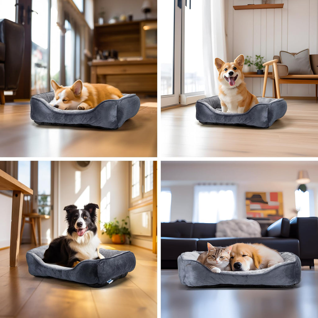 Nobleza Washable Dog Bed, Non-Slip with Super Soft Fibre Filling for Small and Medium Pets, Black, M, 67 x 57 cm