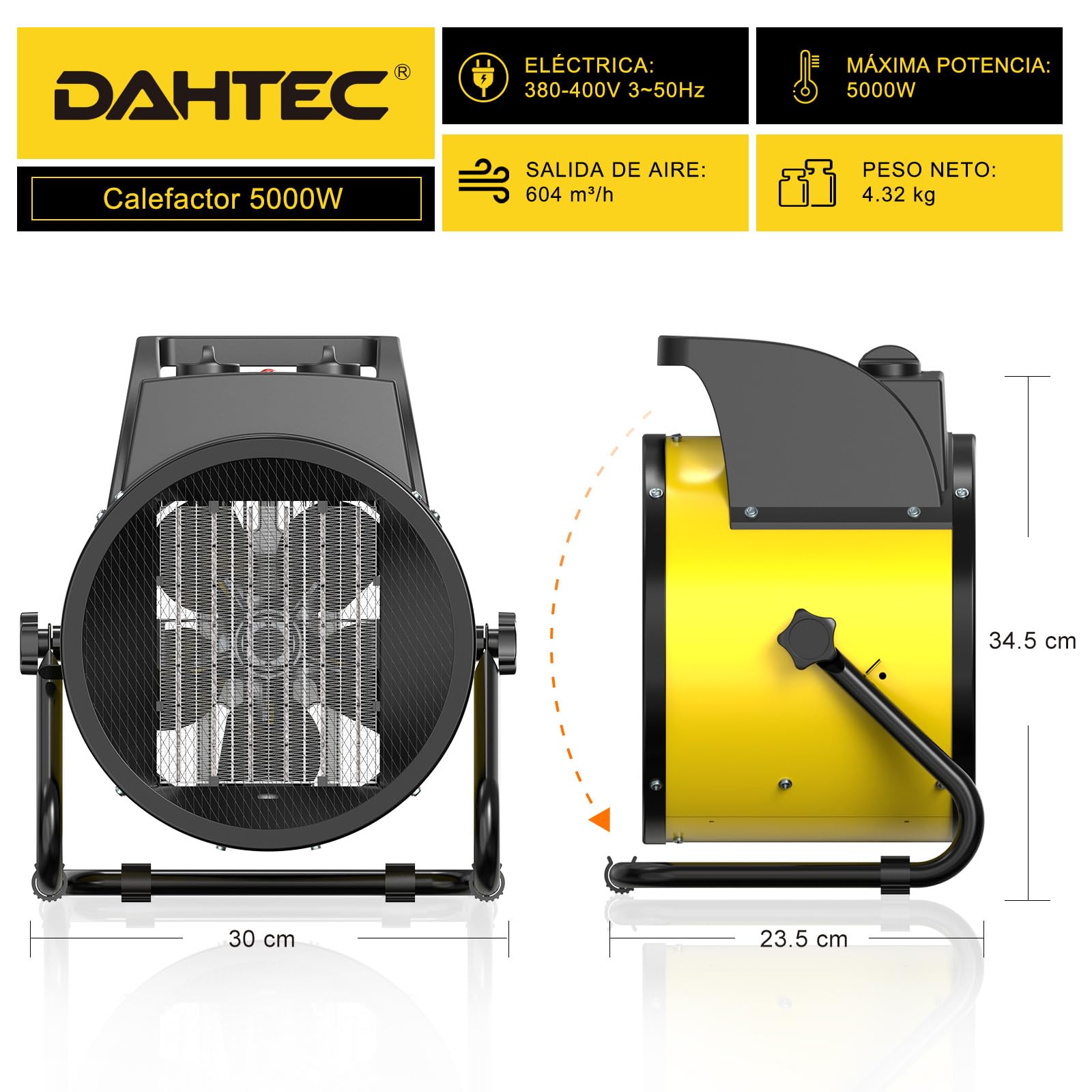 Ceramic Heater 2000W - Low Consumption - Portable Electric Radiator - Fast Heating in 3 s - Suitable for Homes, Bathrooms and Construction Sites