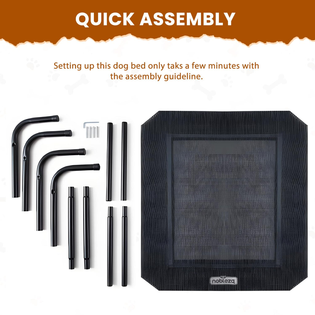 Nobleza Washable Raised Dog Bed, Cooling and Breathable for Outdoor and Indoor, Robust, Grey, L, 124 x 90 x 20 cm