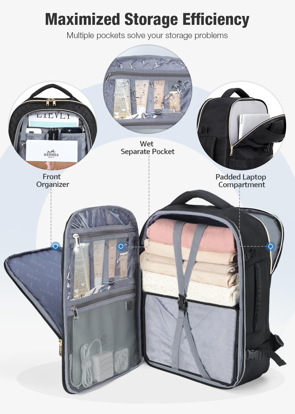 Travel Backpack Cabin Airplane 40x20x25 | Travel Backpack Woman Man - Travel Suitcases Cabin with 6 Organizer Bags - Holidays Business Travel School