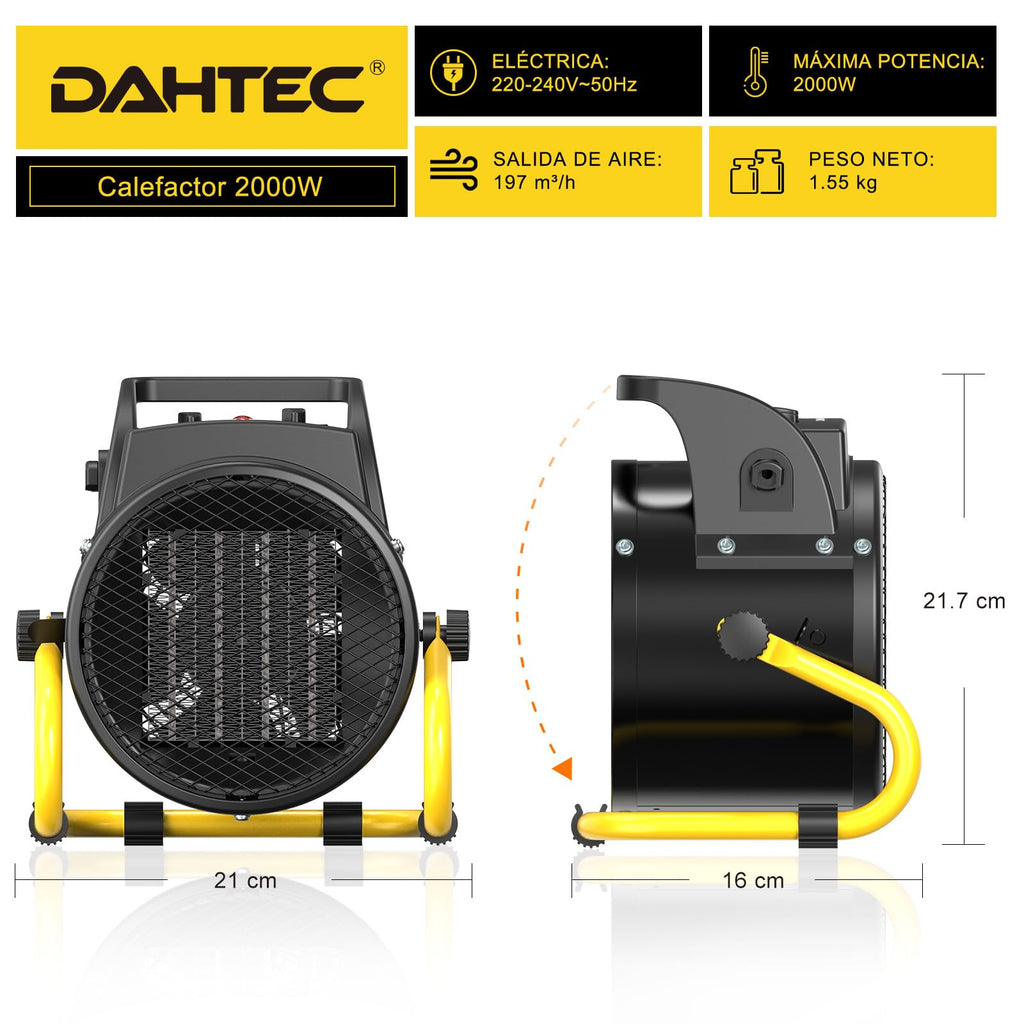 Ceramic Heater 2000W - Low Consumption - Portable Electric Radiator - Fast Heating in 3 s - Suitable for Homes, Bathrooms and Construction Sites