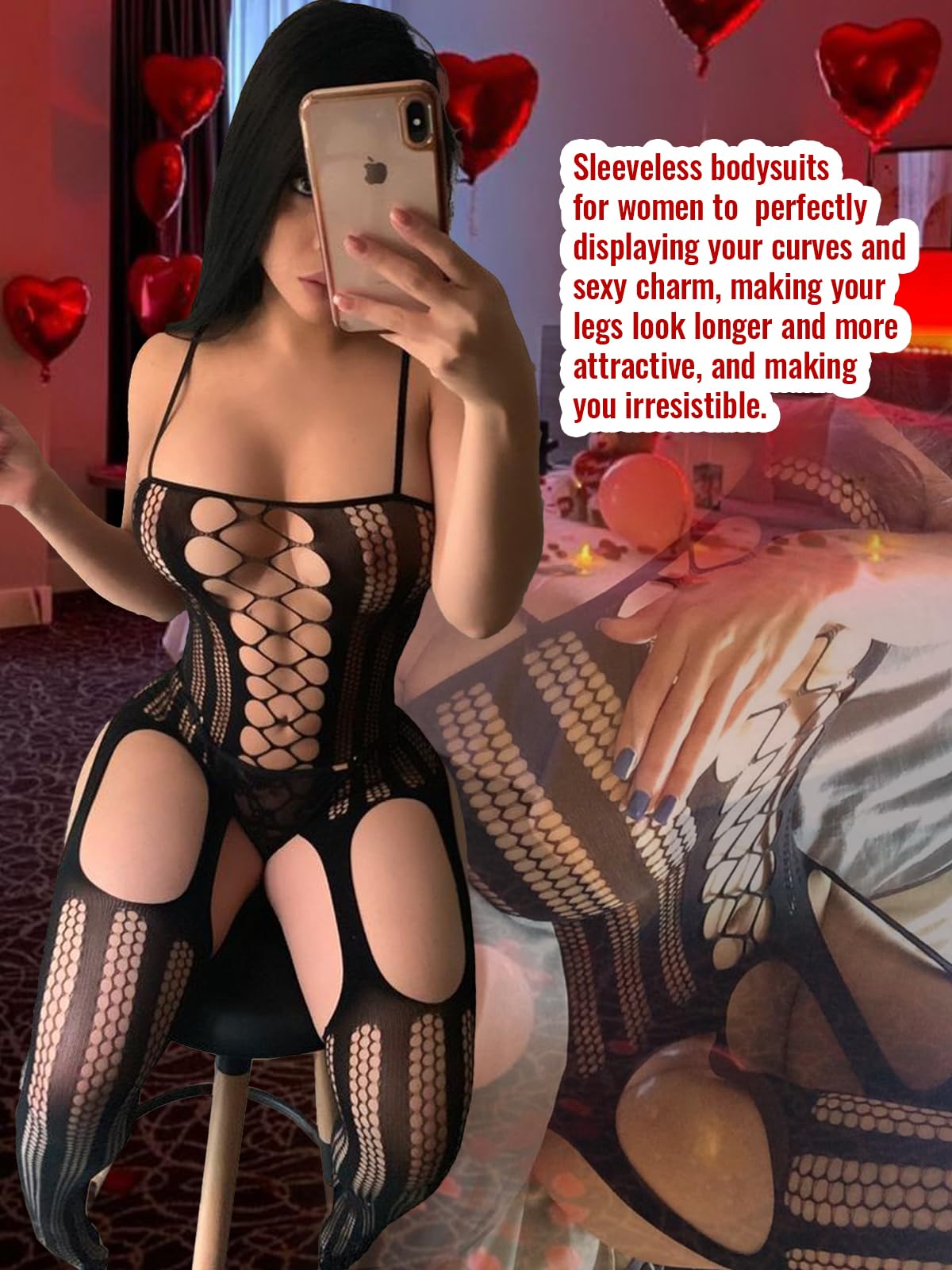 Buitifo mesh bodysuit woman plus size crotchless sexy sleepwear soft lingerie women