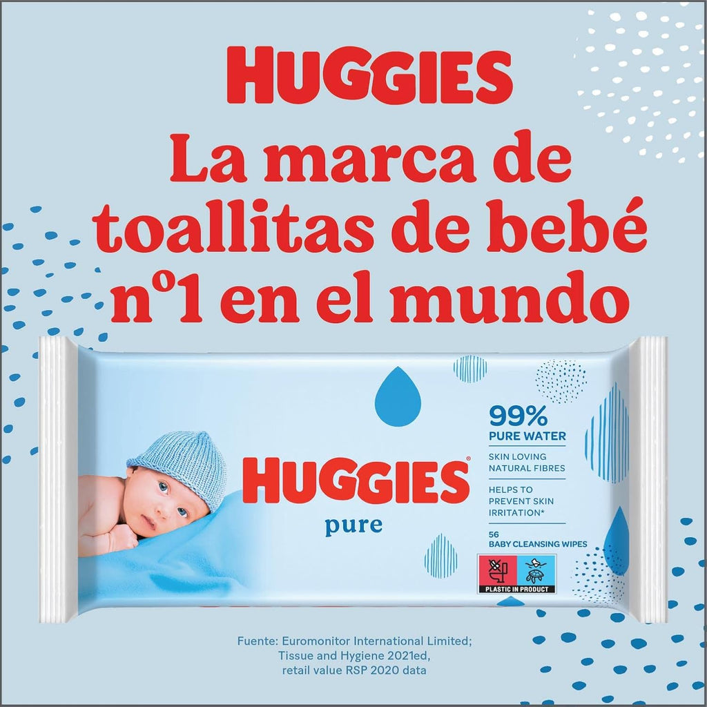 Huggies Pure Baby Wipes, 99% Pure Water, 18 Packs of 56, Total 1008 Wipes