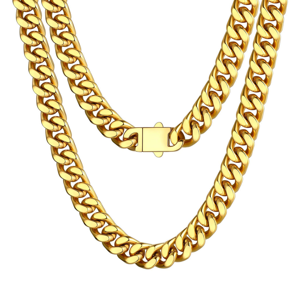 Bestyle Cuban Chain Necklace 5 mm/7 mm/9 mm/12 mm Width Necklace Cuban Miami Chain Length 45-76 cm Necklace Stainless Steel Cuban Chain Silver/Gold/Black Hip Hop Rock Punk Chain