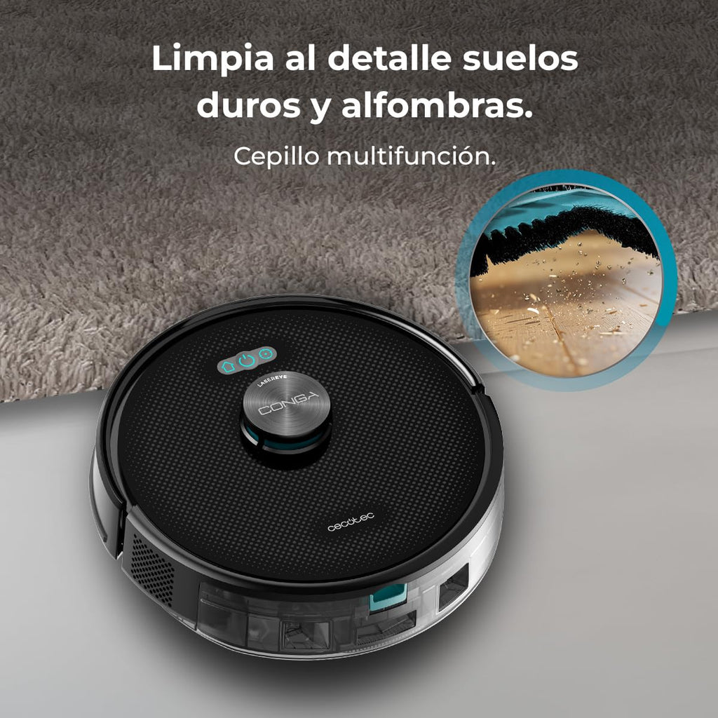 Cecotec Conga M50 Robot Vacuum Cleaner and Floor Scrubber, Laser Navigation, 5000Pa Suction Pressure, 3200 mAh Battery, Multifunction Brush for All Surfaces, Coverage up to 160 m²