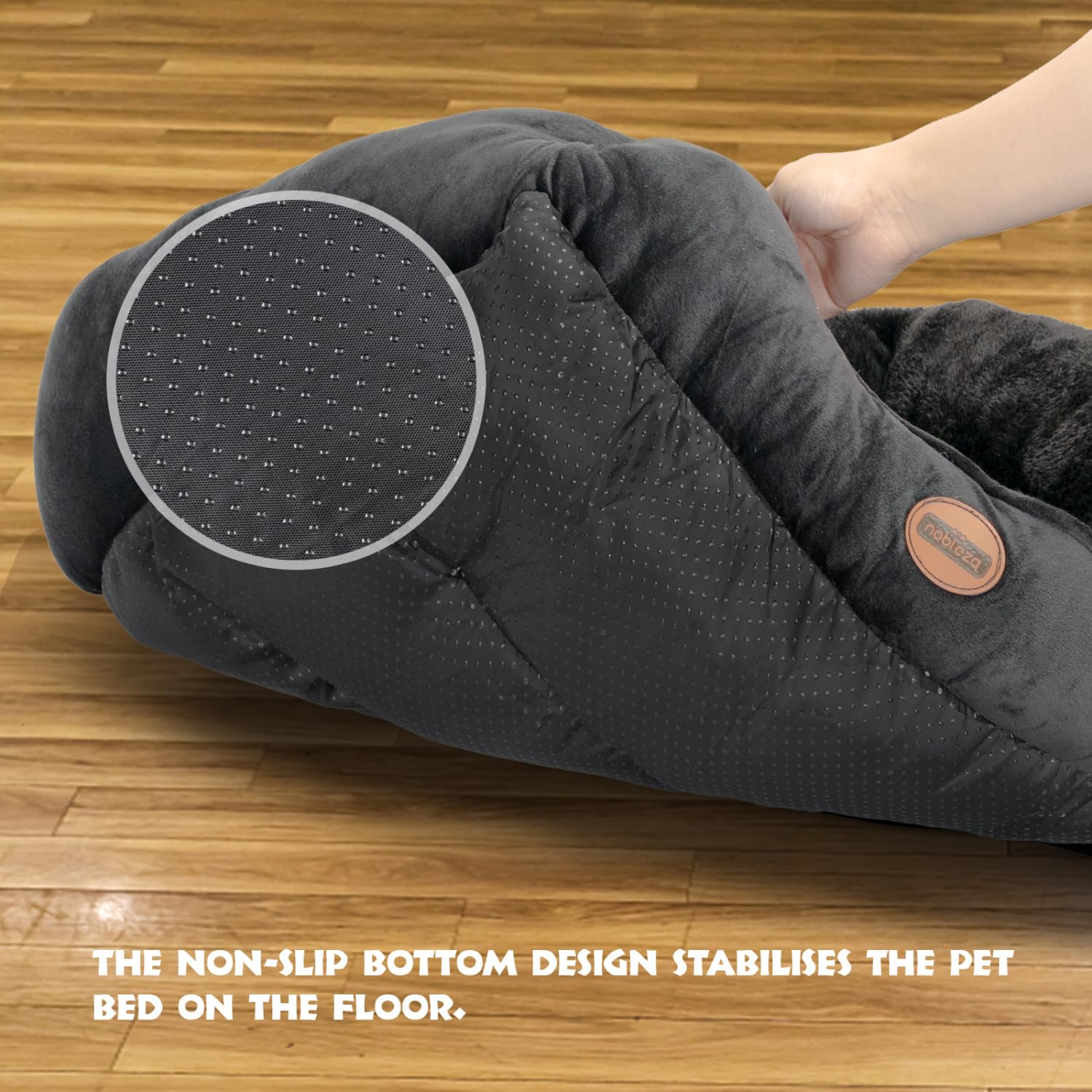 Nobleza Washable Dog Bed, Non-Slip with Super Soft Fibre Filling for Small and Medium Pets, Black, M, 67 x 57 cm