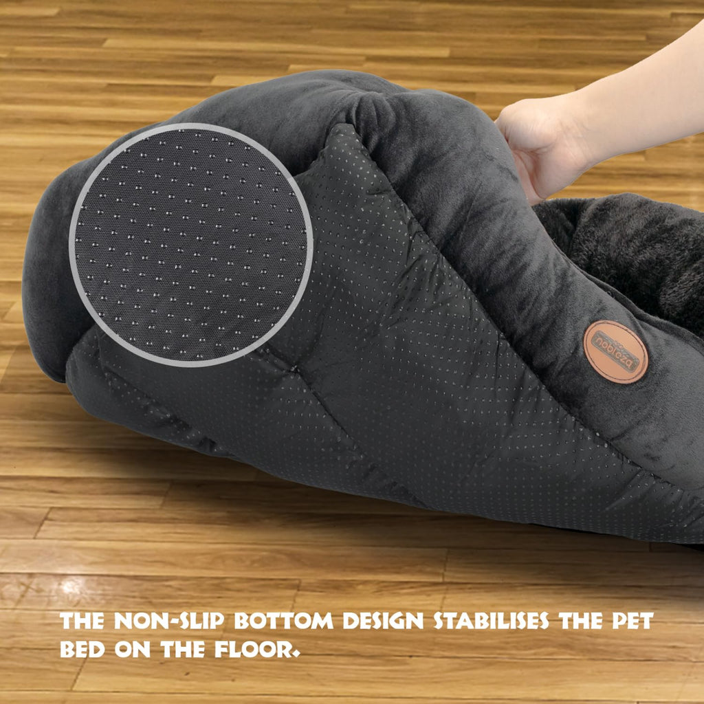 Nobleza Washable Dog Bed, Non-Slip with Super Soft Fibre Filling for Small and Medium Pets, Black, M, 67 x 57 cm