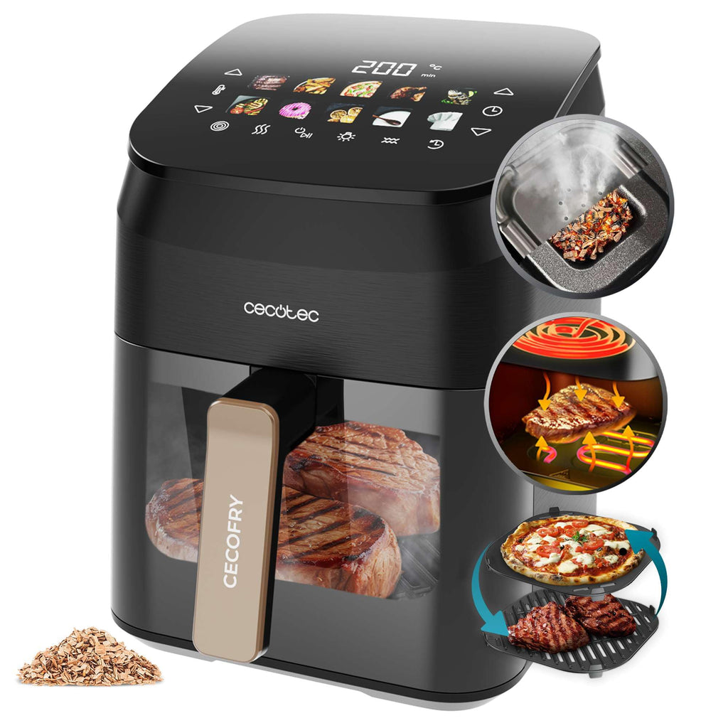 Cecotec Air Fryer 8L with Double Grill, Air Fryer, Cecofry&Grill Duoheat 8000. 2200W, Perfect Golden and Grill Flavor in Meat, Temperature between 80-200°C, 8 Menus and Window