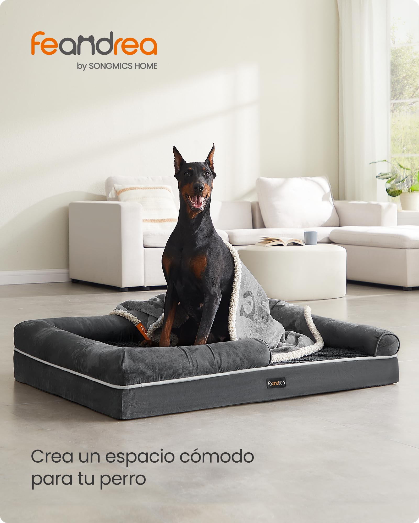 Feandrea Orthopedic Dog Bed, Sofa, Pet Bed, Soft Padding, Raised Edges, Removable and Washable Cover, 122 x 85 x 20 cm, Non-Slip, Osucro Grey PGW078G01