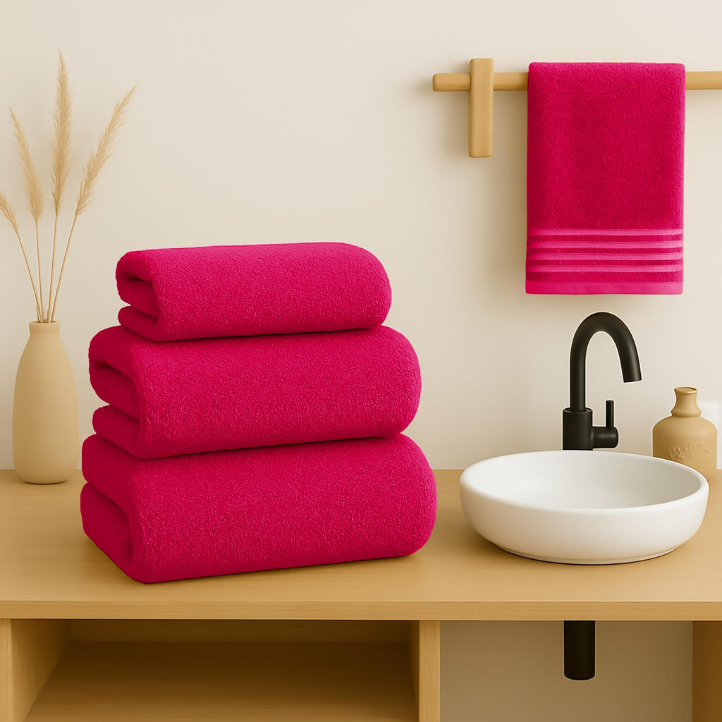 500 g Plain Full Bath Towel Set – Large and Small Terry Towels, 100% Cotton – Pack (2 Washbasin + 2 Shower) – High Absorption – Cotton Towel – Grass