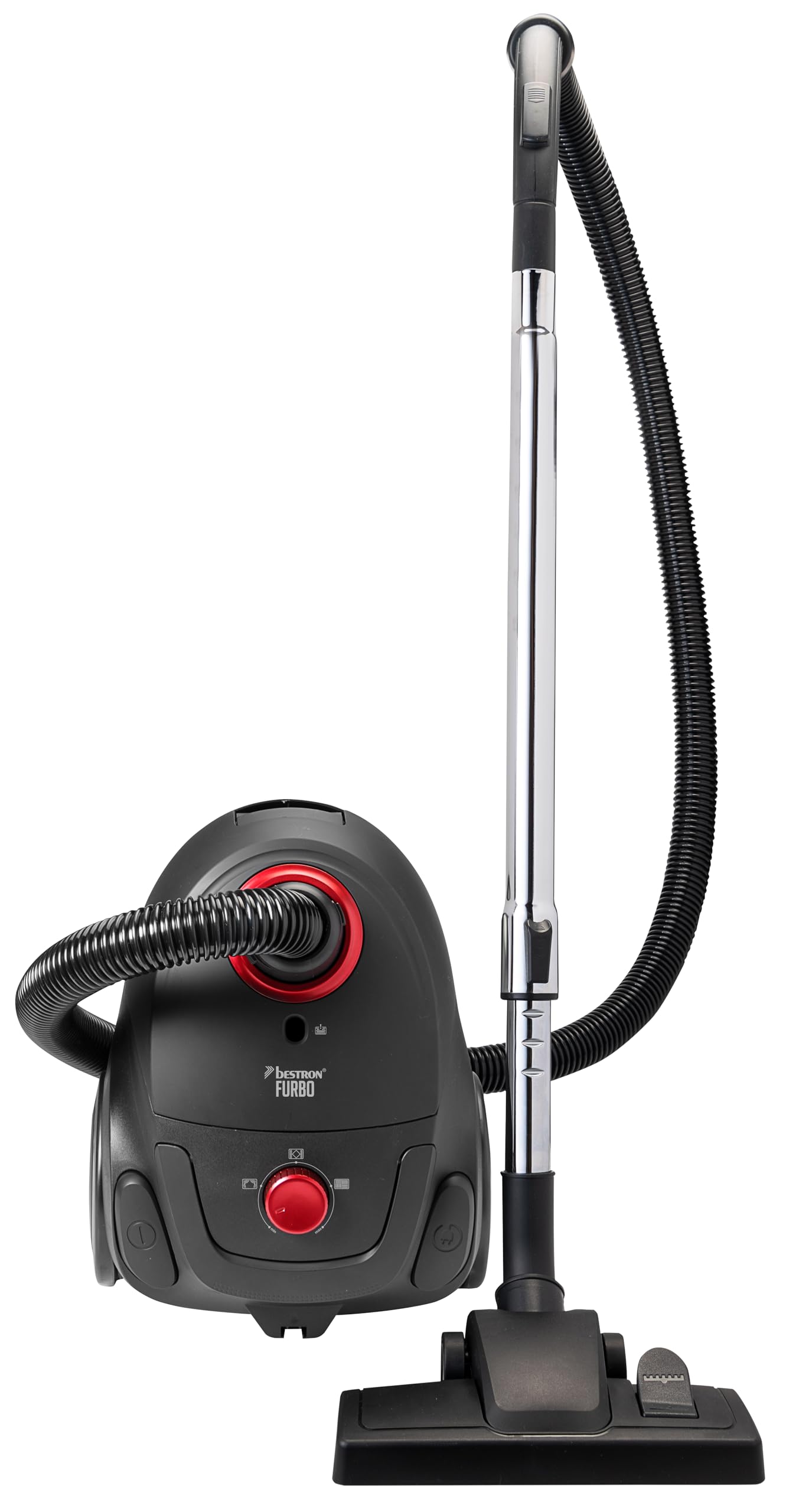 Bestron - Vacuum cleaner with bag, floor vacuum cleaner with 3 dust bags, telescopic handle of 94 cm and switchable floor suction, 7.5 m radius, HEPA12 filter and washable microfilter,