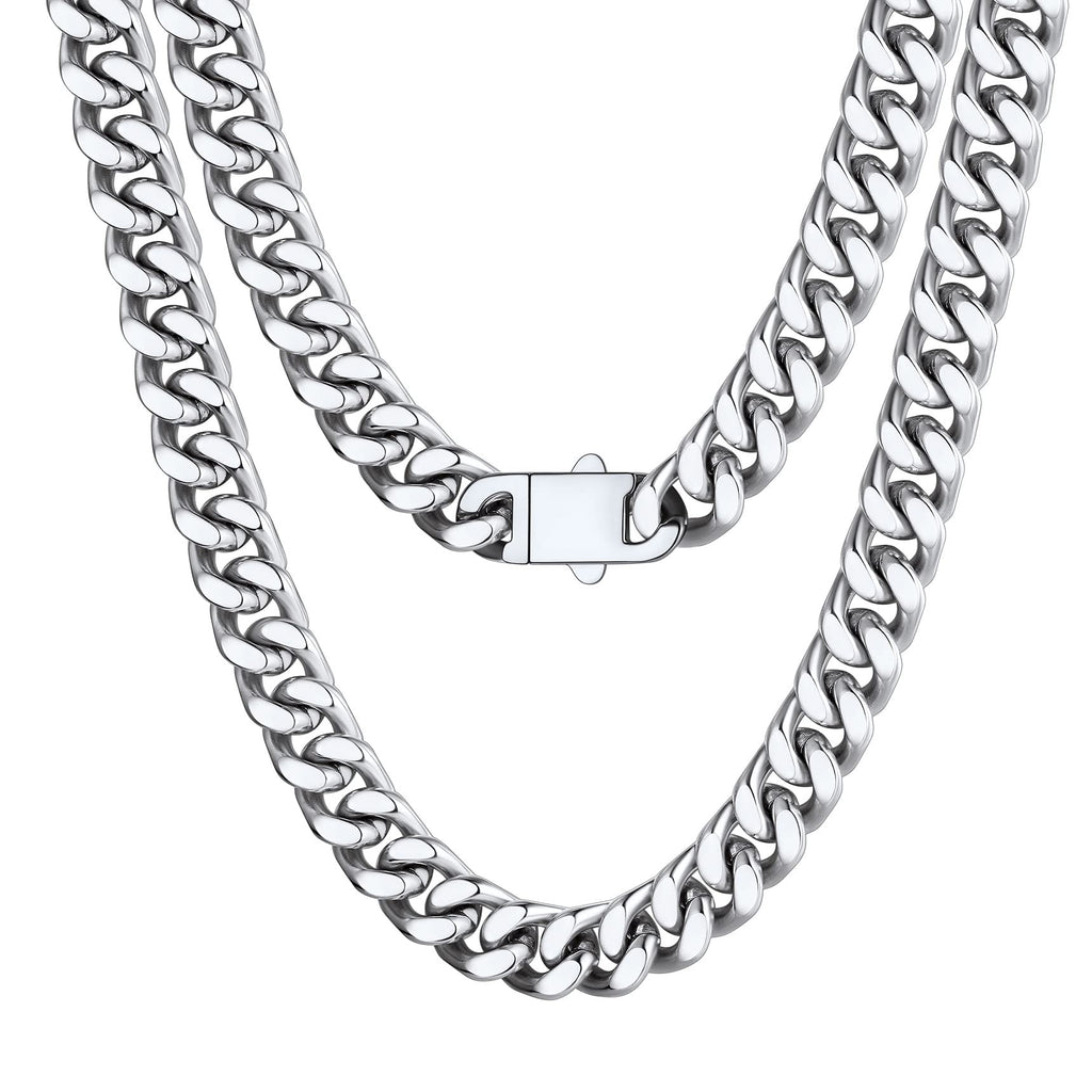 Bestyle Cuban Chain Necklace 5 mm/7 mm/9 mm/12 mm Width Necklace Cuban Miami Chain Length 45-76 cm Necklace Stainless Steel Cuban Chain Silver/Gold/Black Hip Hop Rock Punk Chain