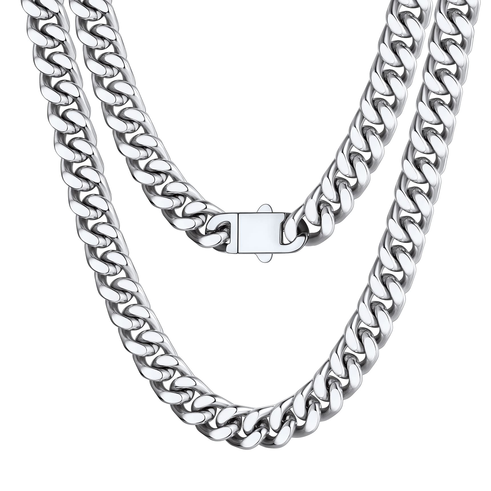 Bestyle Cuban Chain Necklace 5 mm/7 mm/9 mm/12 mm Width Necklace Cuban Miami Chain Length 45-76 cm Necklace Stainless Steel Cuban Chain Silver/Gold/Black Hip Hop Rock Punk Chain