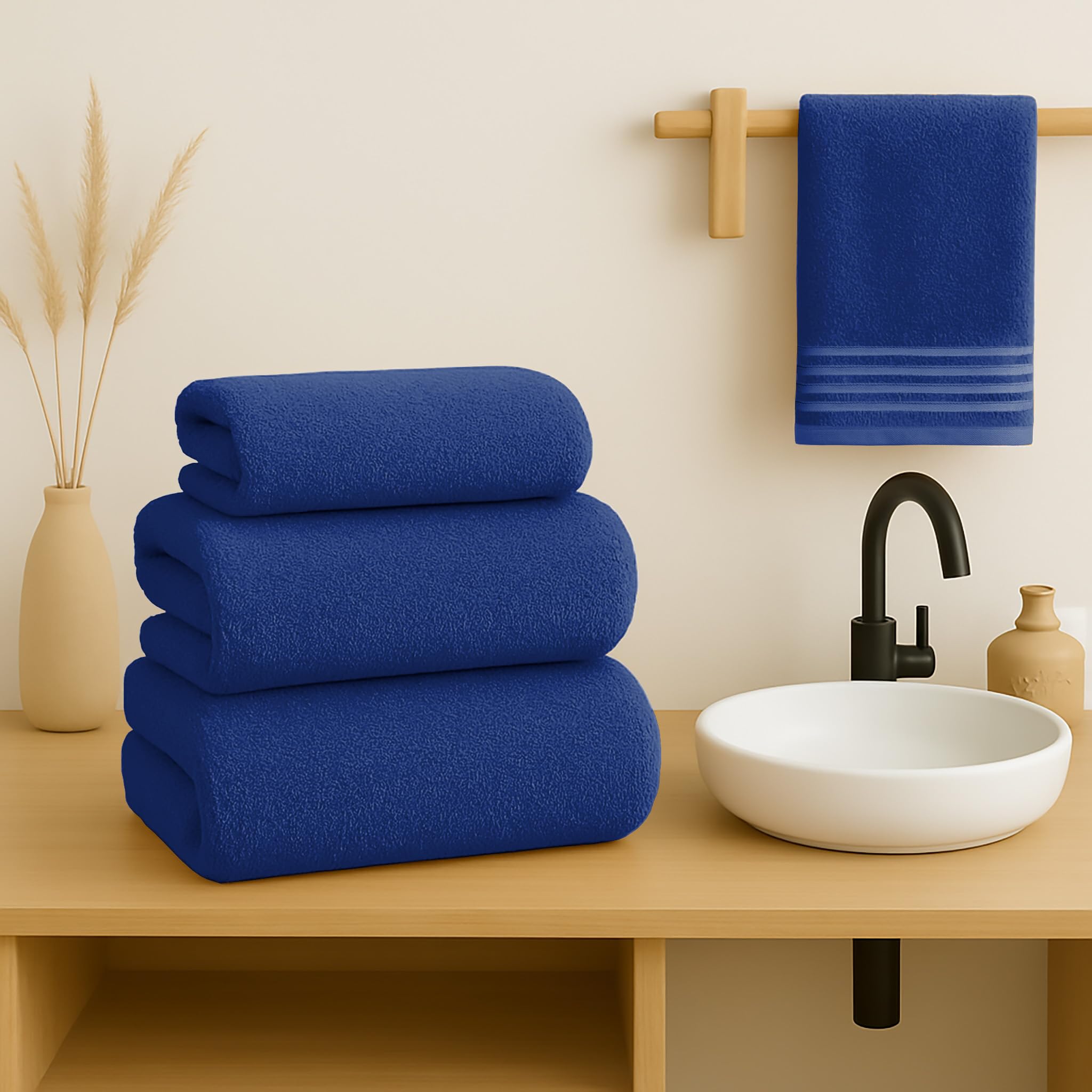 500 g Plain Full Bath Towel Set – Large and Small Terry Towels, 100% Cotton – Pack (2 Washbasin + 2 Shower) – High Absorption – Cotton Towel – Grass