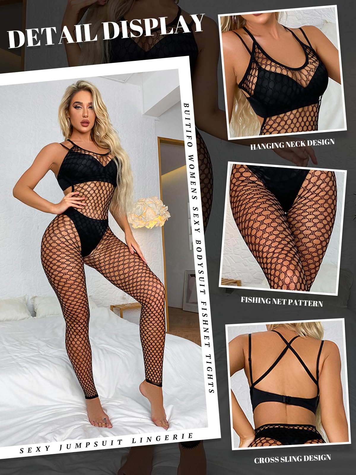 Buitifo mesh bodysuit woman plus size crotchless sexy sleepwear soft lingerie women