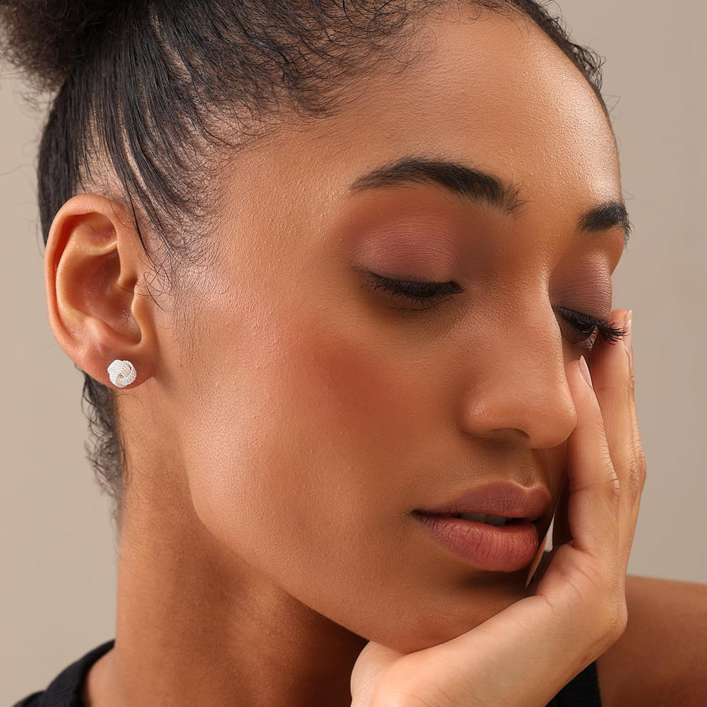 LeCalla Italian Silver Jewelry Stud Earring Twisted Design Wire Love Knot for Women