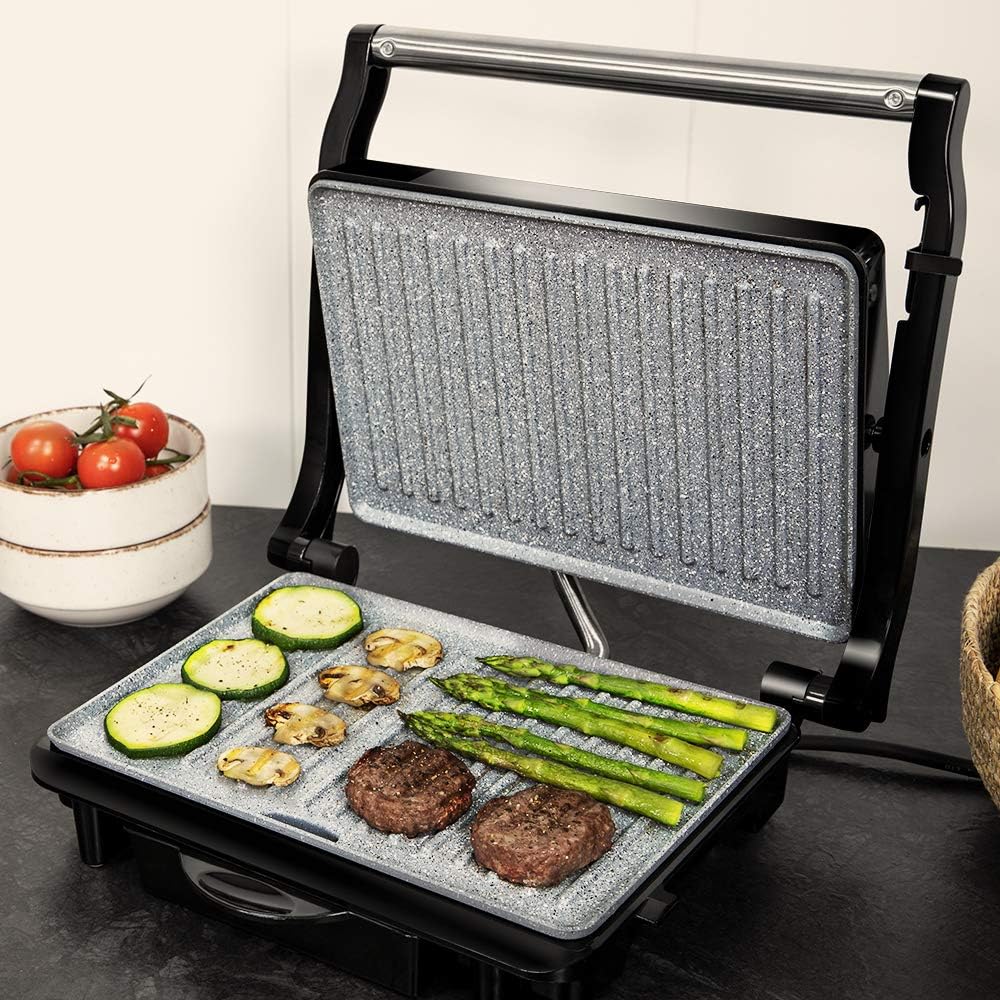 Cecotec Rock'Ngrill 1500 Rapid Electric Grill, 1500 W, Rockstone Coating, Height Adaptable Top Plate, Grease Tray, Eco Coating, 12.4X30.8X33.2 Cm