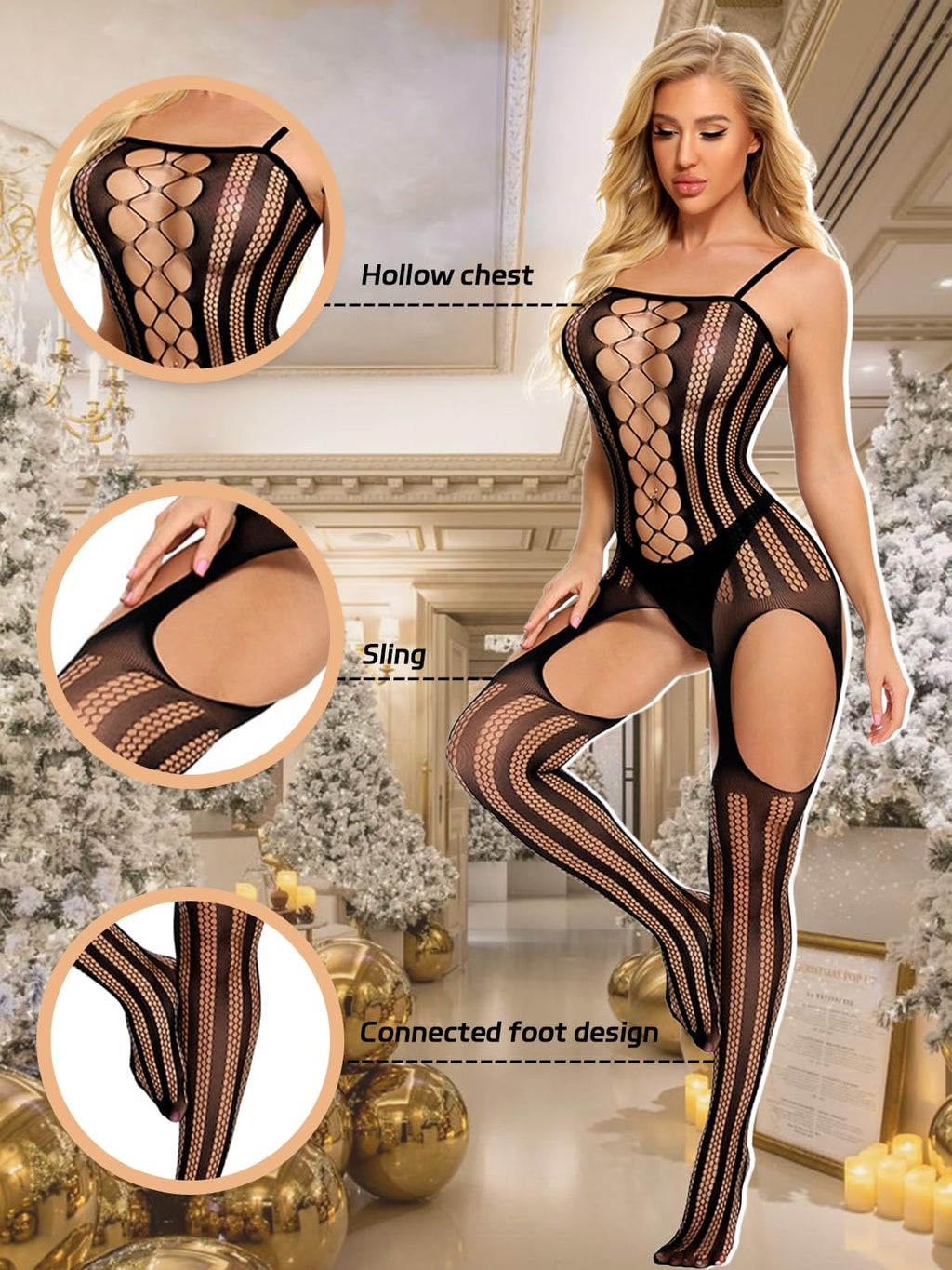Buitifo mesh bodysuit woman plus size crotchless sexy sleepwear soft lingerie women