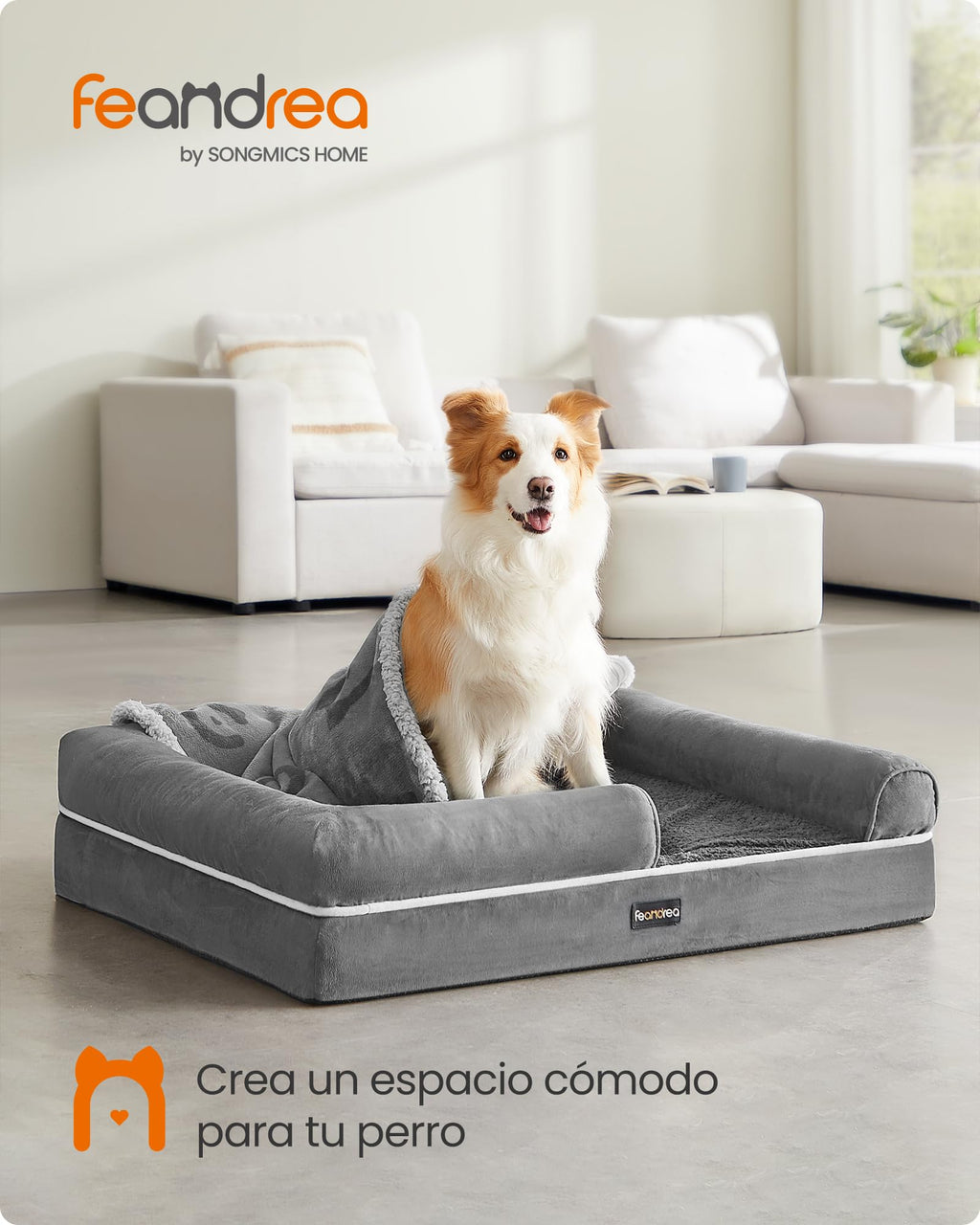 Feandrea Orthopedic Dog Bed, Sofa, Pet Bed, Soft Padding, Raised Edges, Removable and Washable Cover, 122 x 85 x 20 cm, Non-Slip, Osucro Grey PGW078G01
