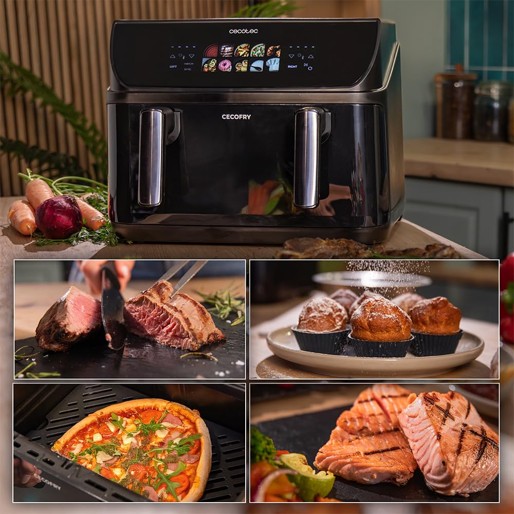 Cecotec Air Fryer 8L with Double Grill, Air Fryer, Cecofry&Grill Duoheat 8000. 2200W, Perfect Golden and Grill Flavor in Meat, Temperature between 80-200°C, 8 Menus and Window