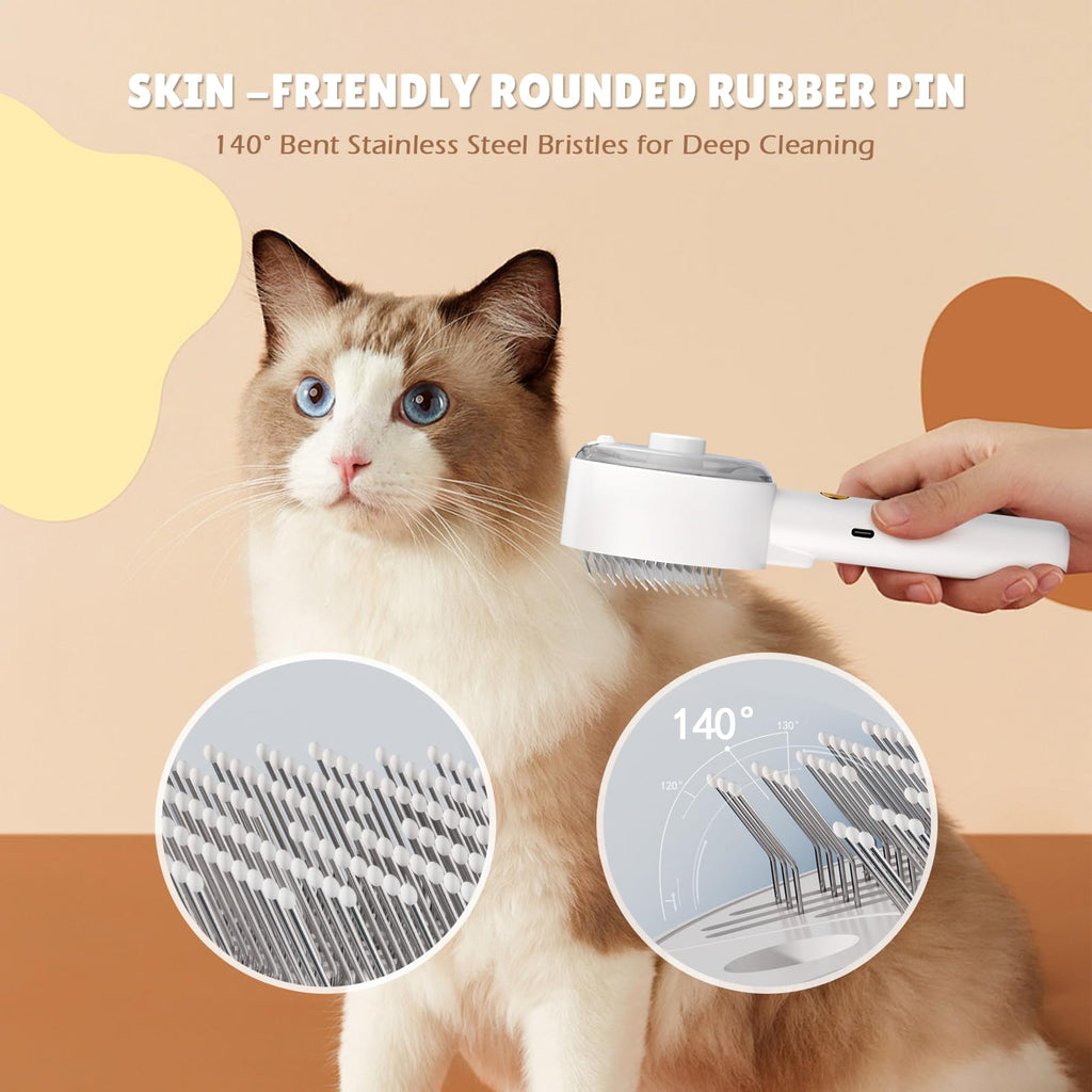 4 in 1 Steam Brush for Cats and Dogs - Self Cleaning with Water Reservoir - Pet Grooming and Massage