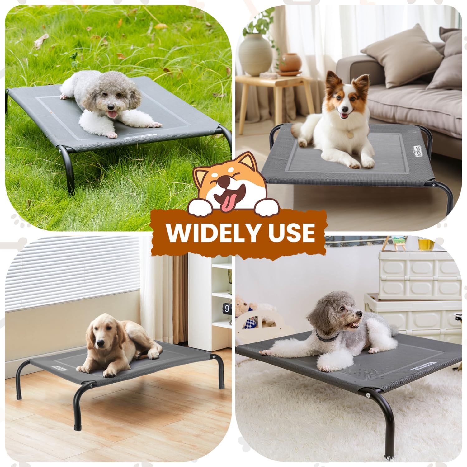 Nobleza Washable Raised Dog Bed, Cooling and Breathable for Outdoor and Indoor, Robust, Grey, L, 124 x 90 x 20 cm
